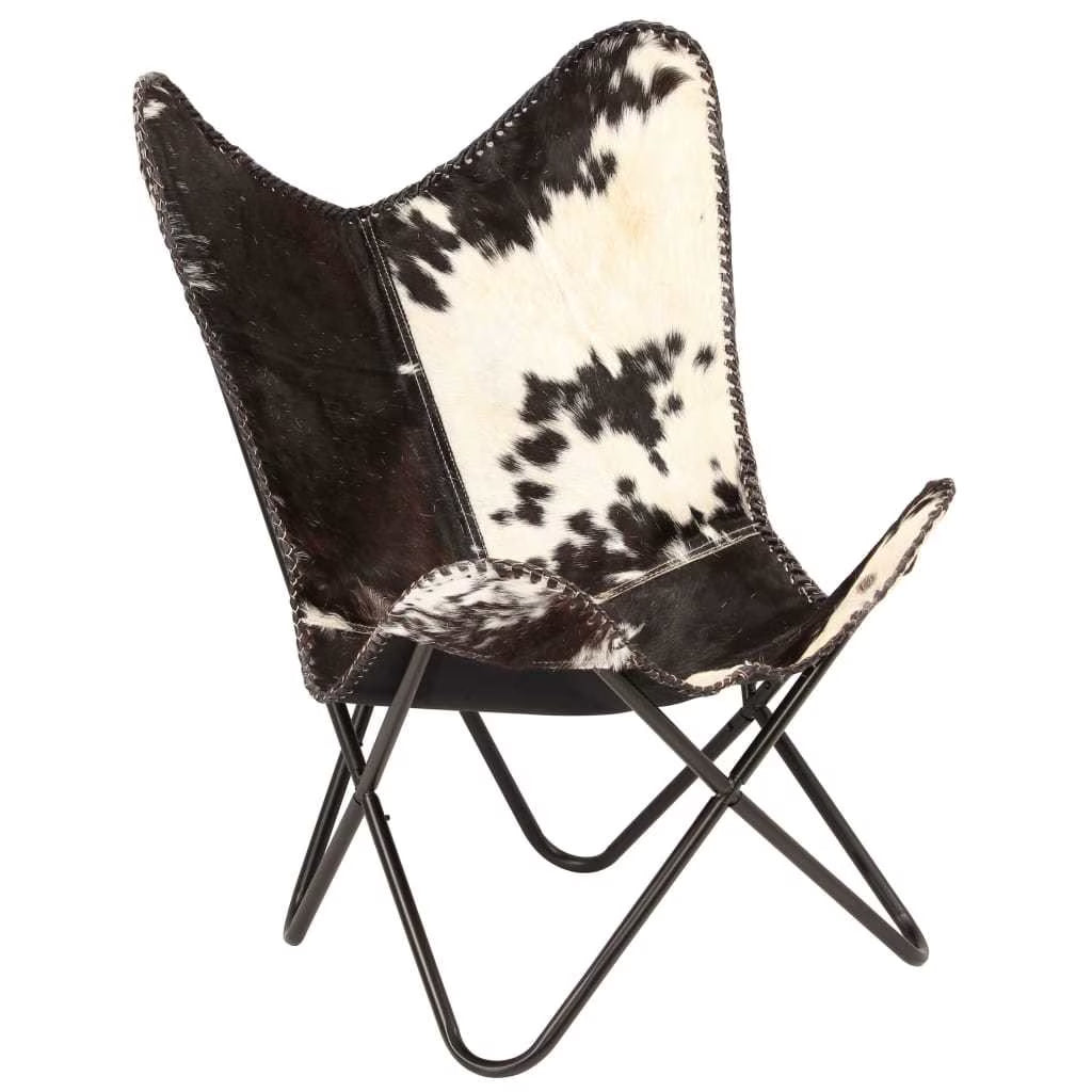 Butterfly Chair Black and White Genuine Goat Leather I8582
