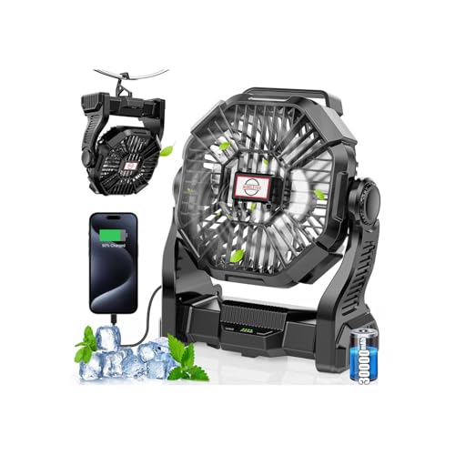 30000mAh Rechargeable Portable Camping Fan with LED Lantern I8835