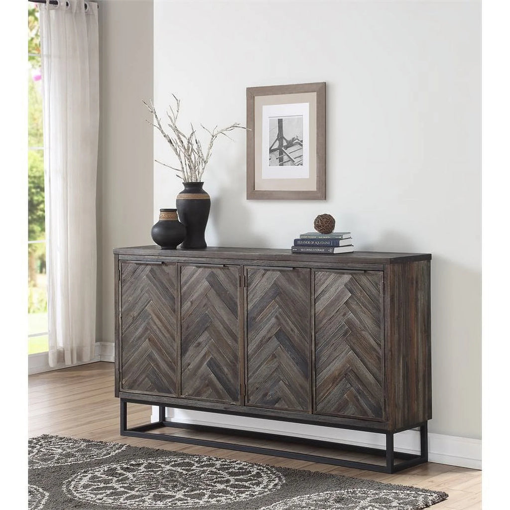 Solid Wood Herringbone 4-Door Credenza U3582