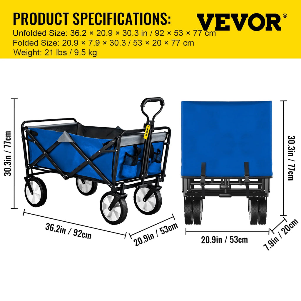 Collapsible Wagon Cart, 176 lbs Load, Blue & Gray S791