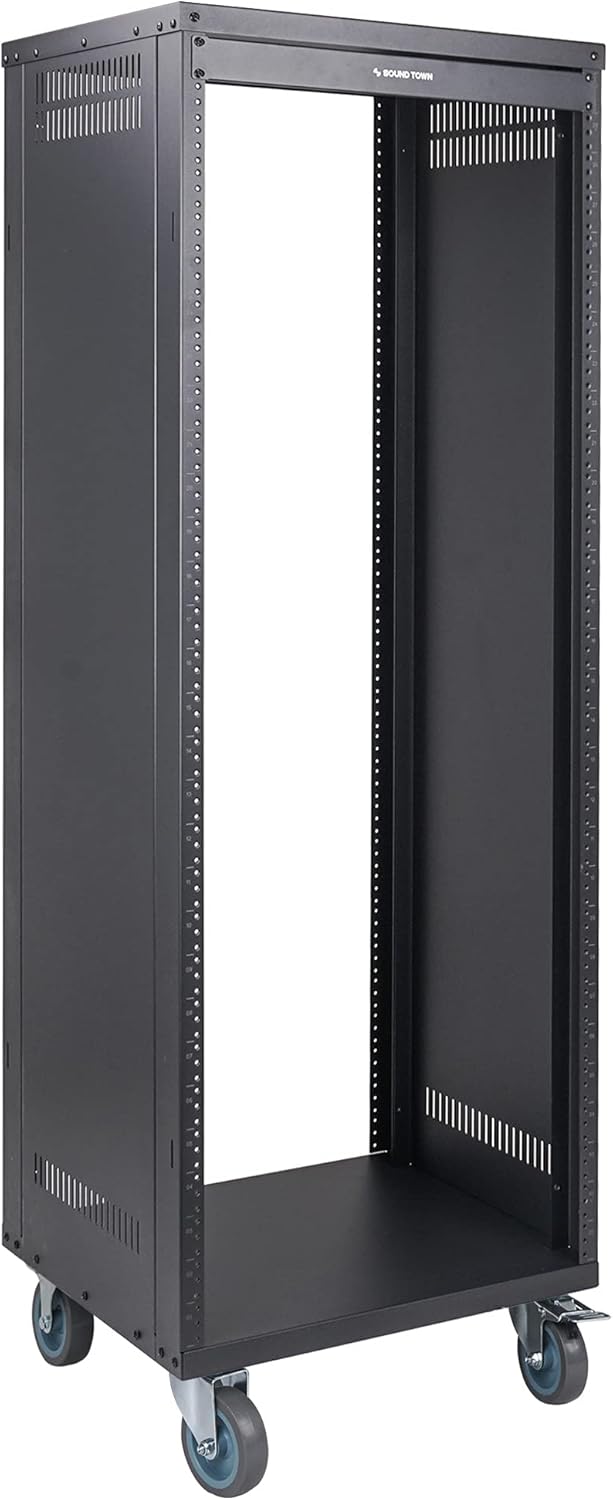 30U Universal Steel Rack with 3 Locking Casters and Vented Side Panels T64098