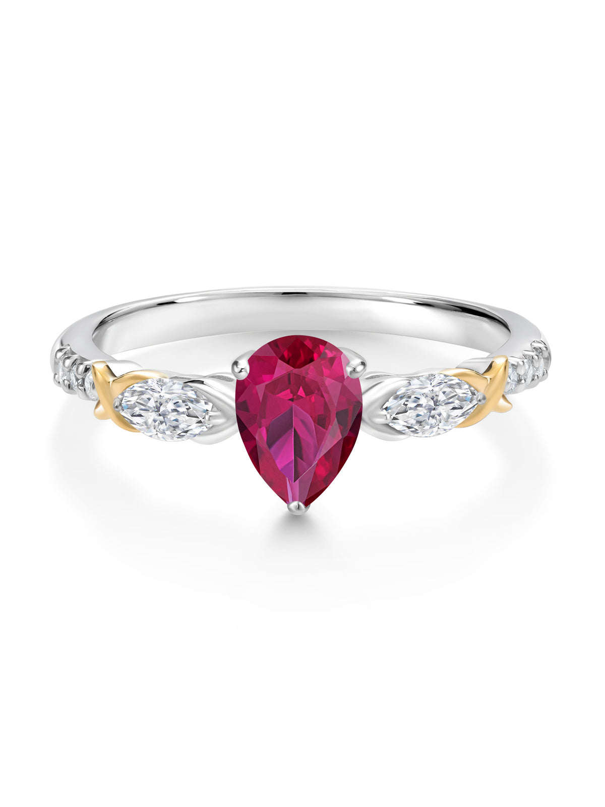 925 Silver 10K Yellow Gold Pear Shape Red Created Ruby White Moissanite White Lab Grown Diamond Engagement Ring W8112