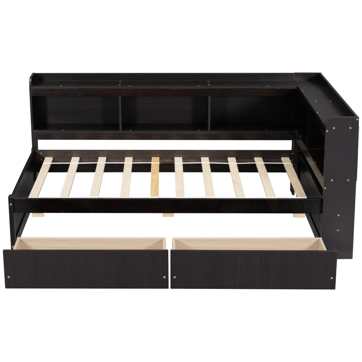 Twin Upholstered Daybed with Storage, Linen Button-Tufted, Double Drawers, Wood Slats, Beige Z196
