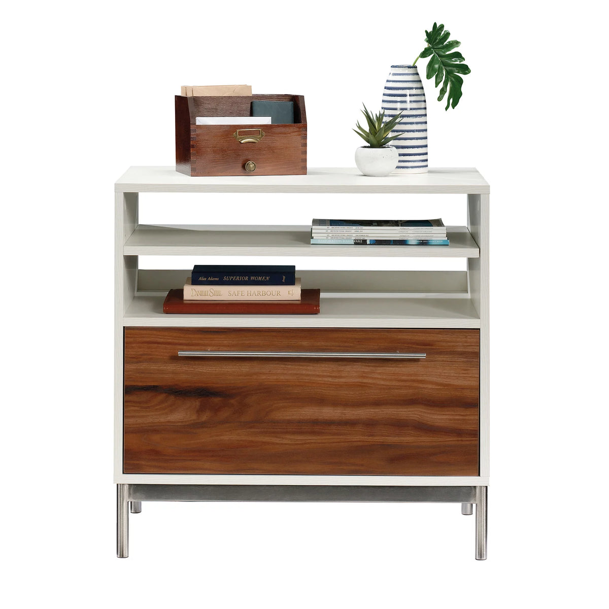 Pearl Oak Finish Lateral File Cabinet with Open Storage U23173