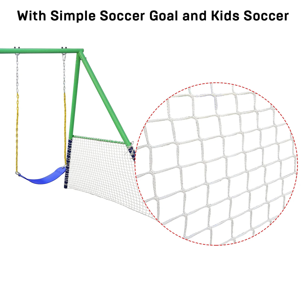 Swing Set with 32in Saucer Swing, EVA Swing Seat, Kids Basketball Hoop, Soccer Net, 440lbs Heavy Duty Anti-Rust Steel A-Frame F59322