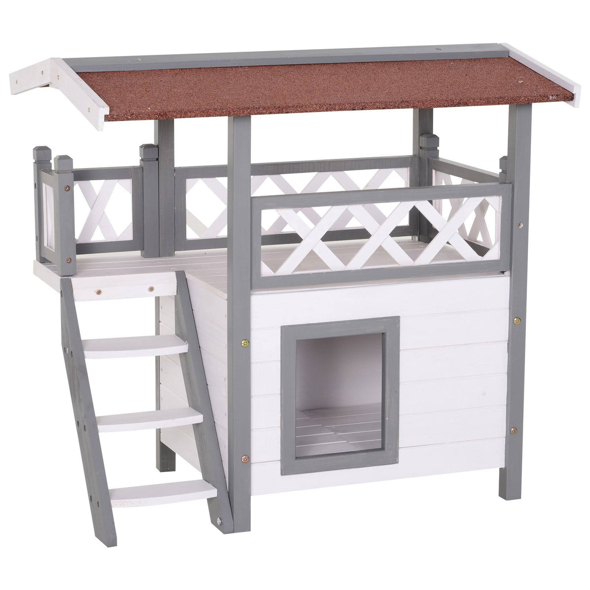 3-Story Wooden Cat House with Balcony V7523