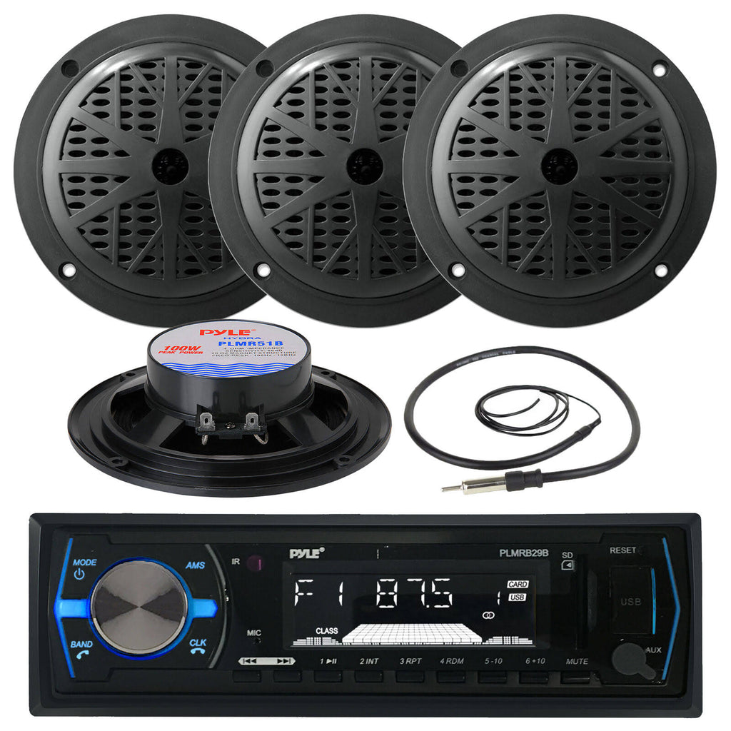 Black 5.25x22 Marine Speakers with Marine Radio P750096