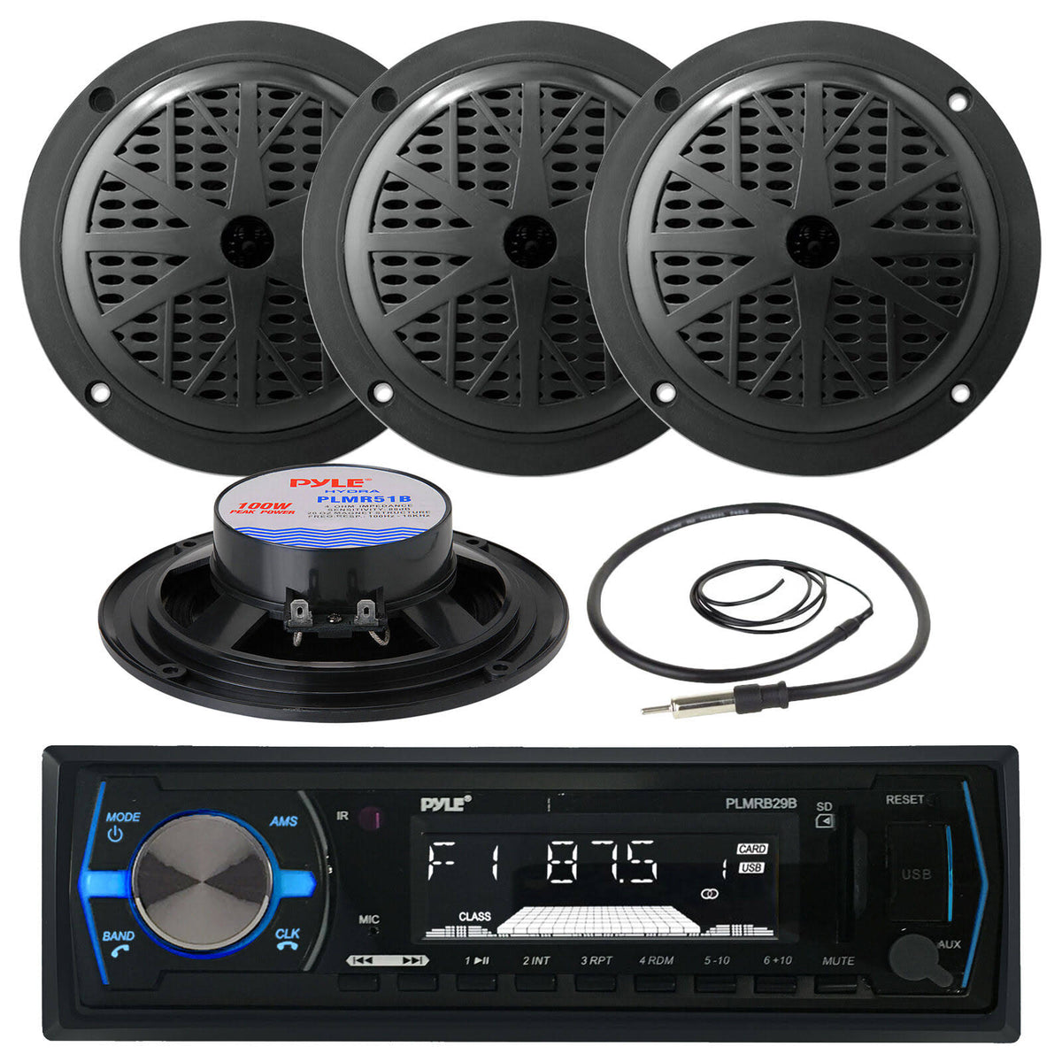 Black 5.25x22 Marine Speakers with Marine Radio P750096
