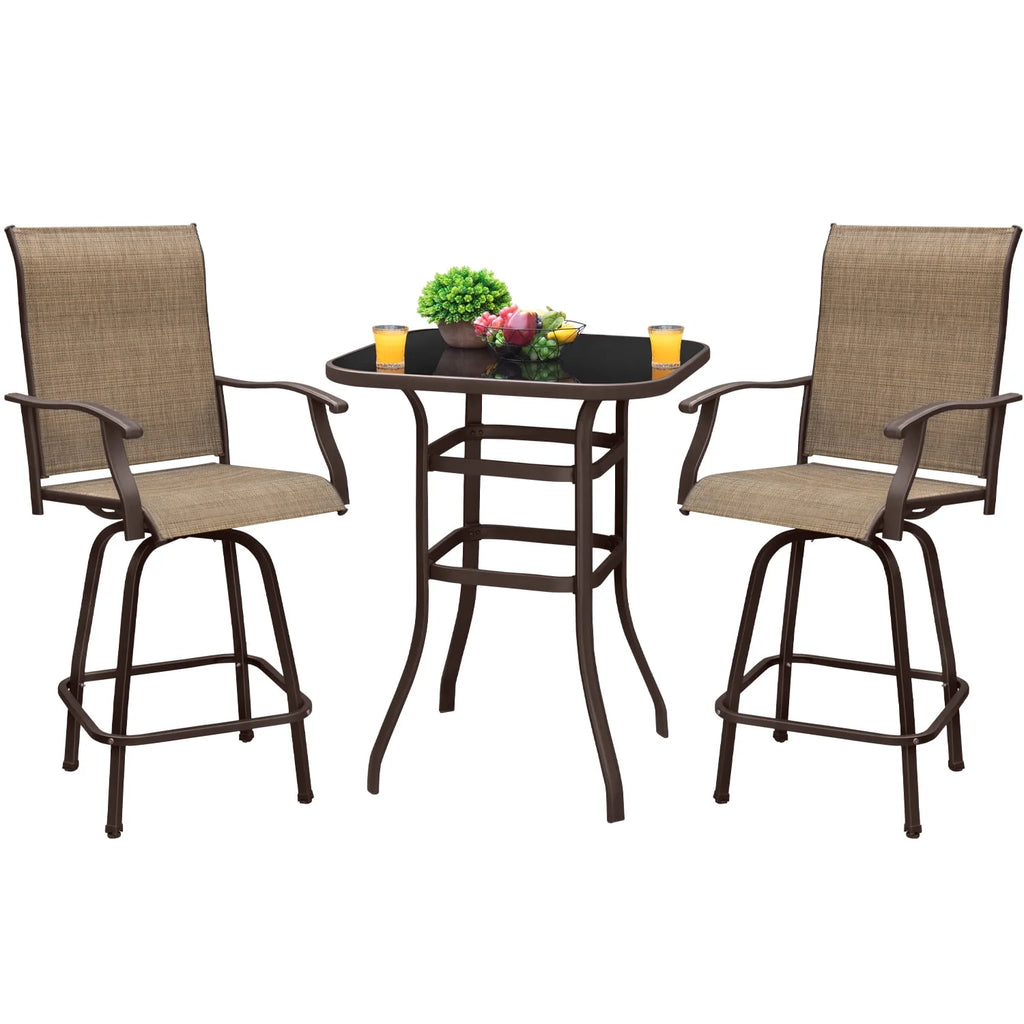Tan Metal Bistro Chair and Table Set of Three Y349