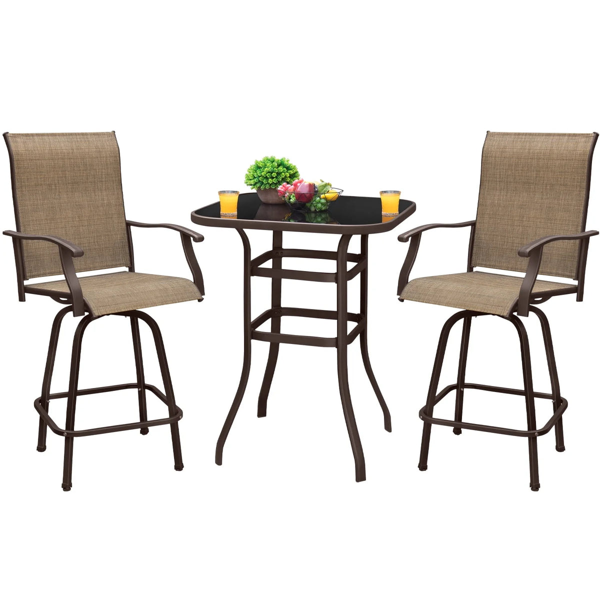 Tan Metal Bistro Chair and Table Set of Three Y349