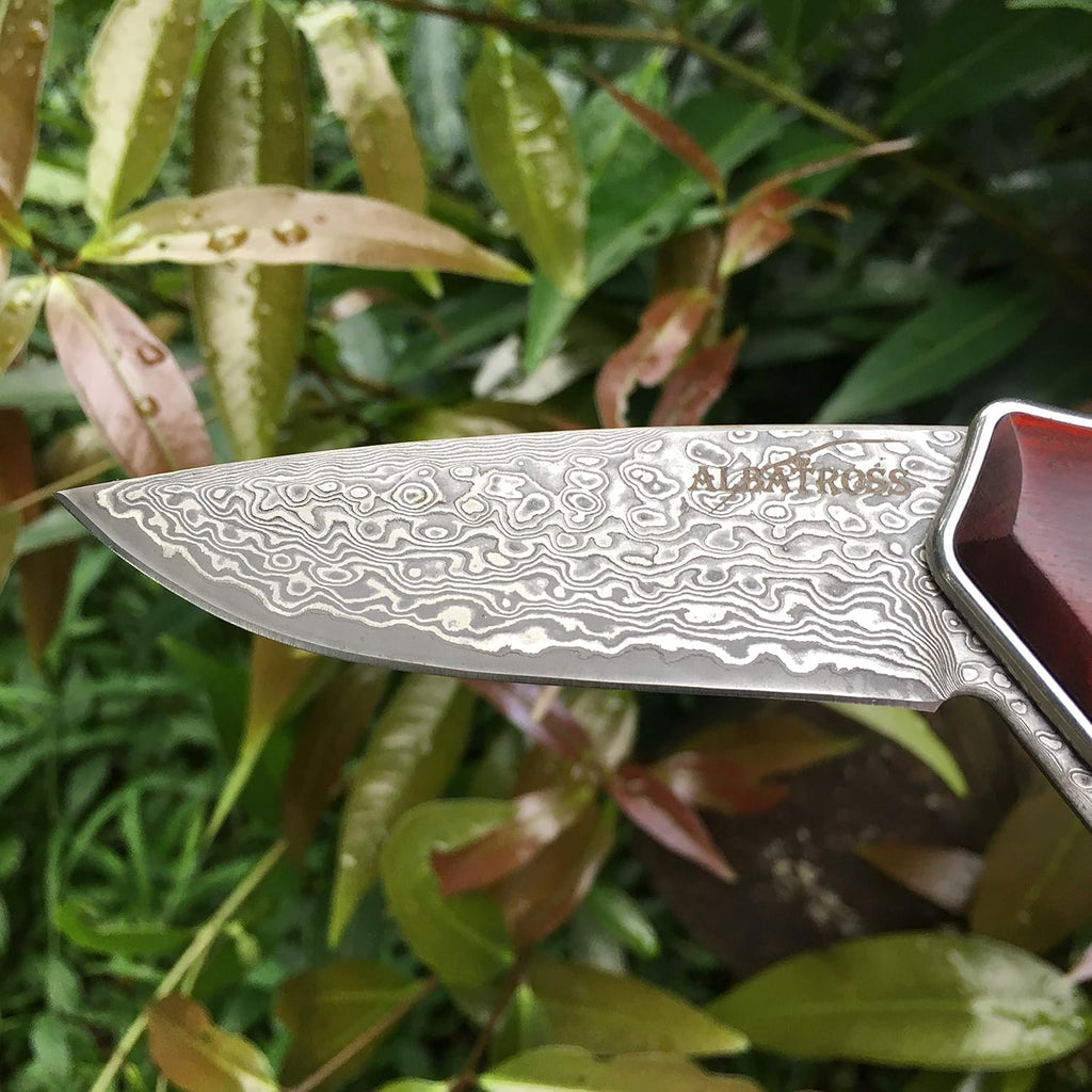 Damascus Folding Pocket Knives with Liner Lock, Cocobolo Wood Handle, Pack of 2 X1948