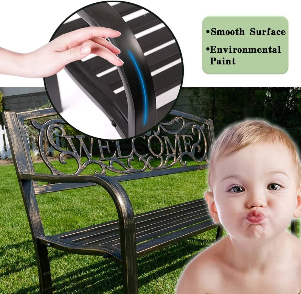 50" Metal Patio Garden Bench with Armrests V668165