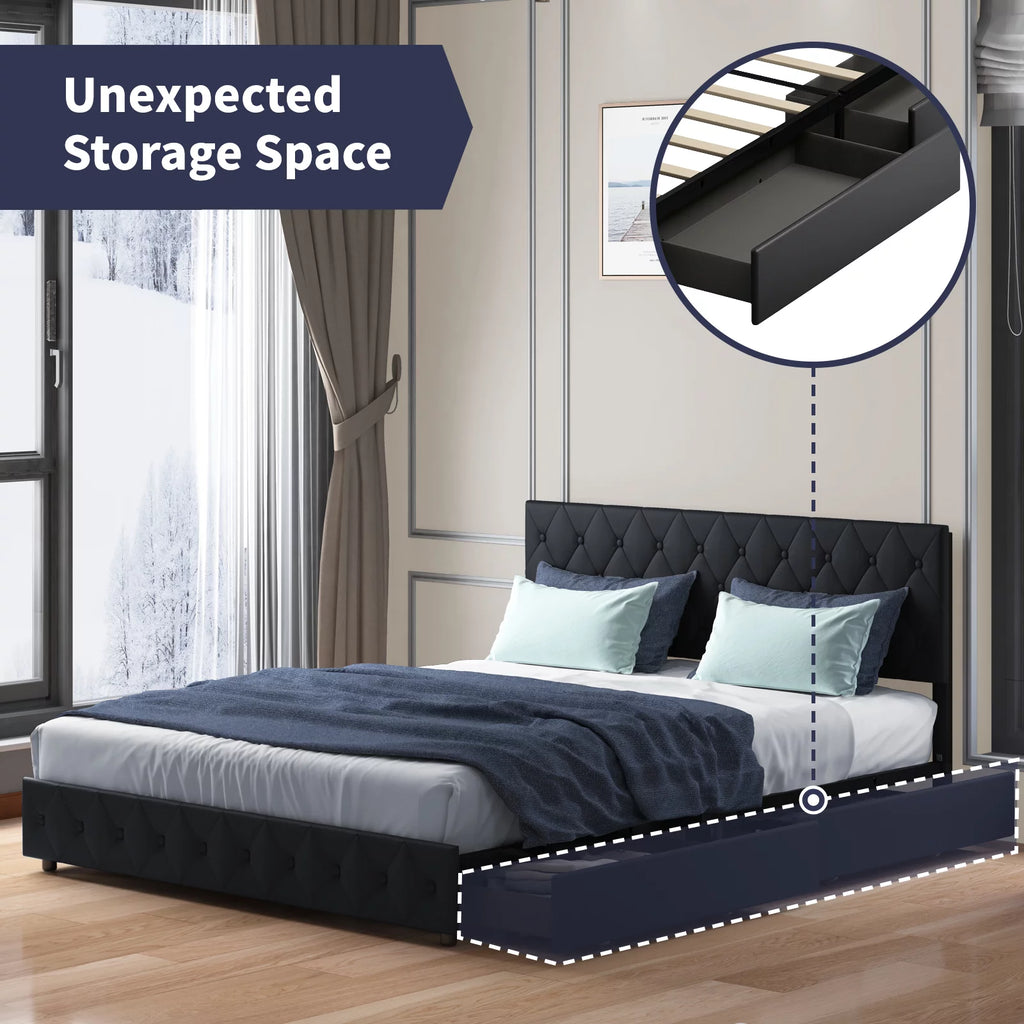 Black King Storage Bed Frame with 4 Drawers P781