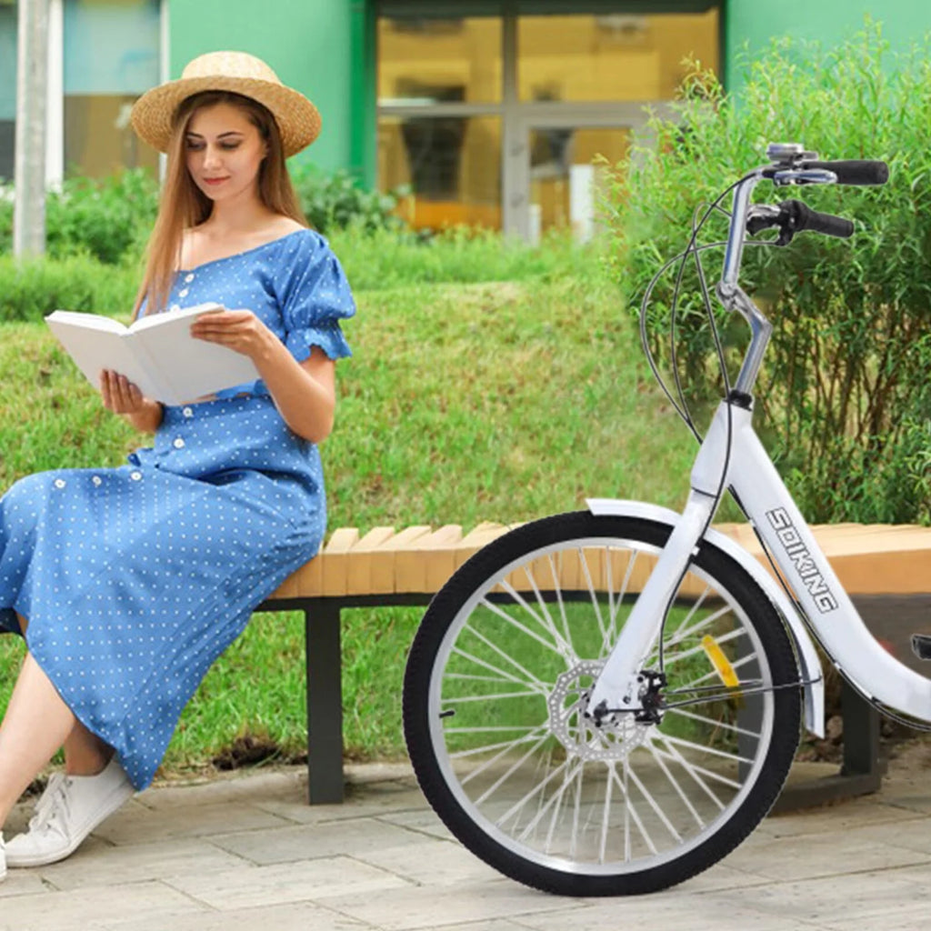 24-Inch 7-Speed Foldable Tricycle Cruiser Bike with Basket X1595