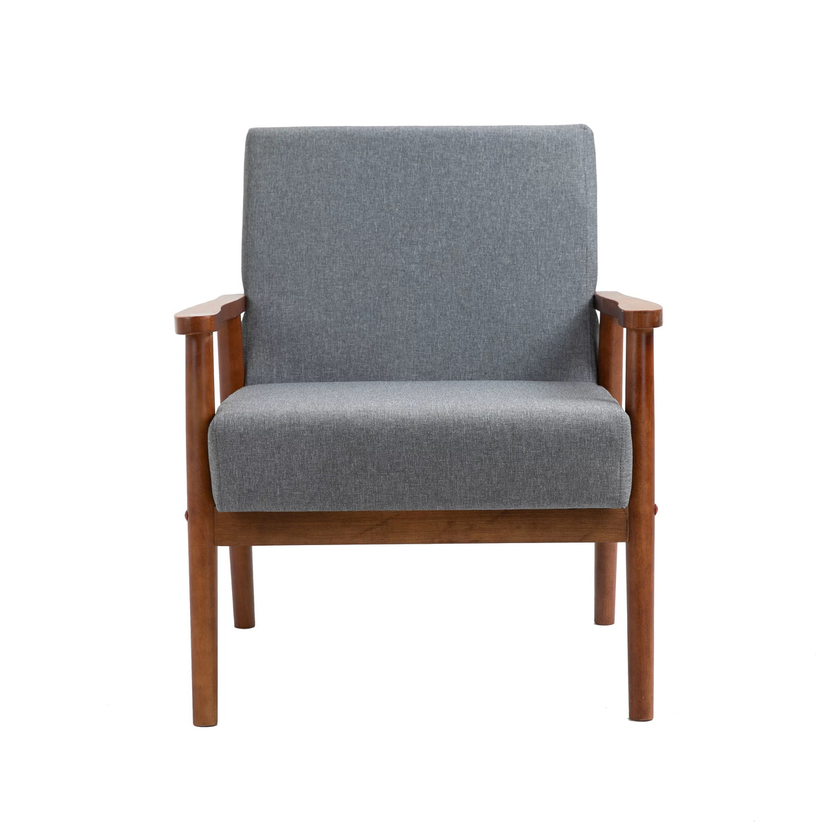 Mid-century Modern Solid Wood Brown Faux Leather Armchair C217843