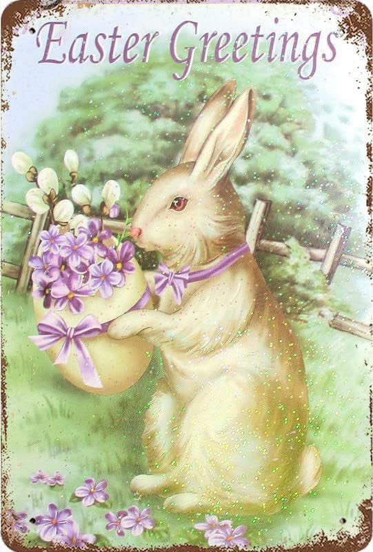 Angel With Bunny Rabbit Snow Christmas 12x8 Inch Metal Sign W8546