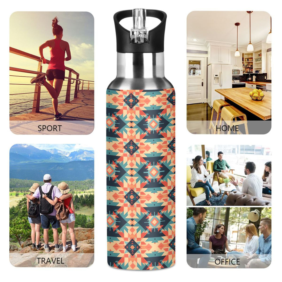 20 oz Insulated Stainless Steel Water Bottle with Straw Lid U4768