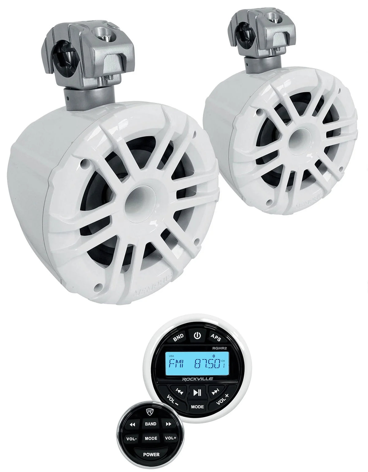 White 6.5" Marine Wakeboard Tower Speakers with Bluetooth Receiver H97554