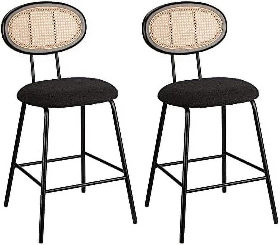 White Boucle Upholstered Barstools with Metal Legs D917578