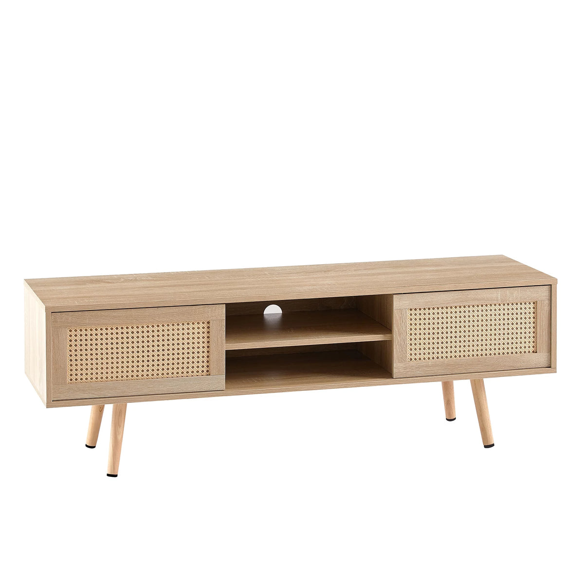 55.12" Rattan TV Cabinet with Sliding Doors and Adjustable Shelf Y975