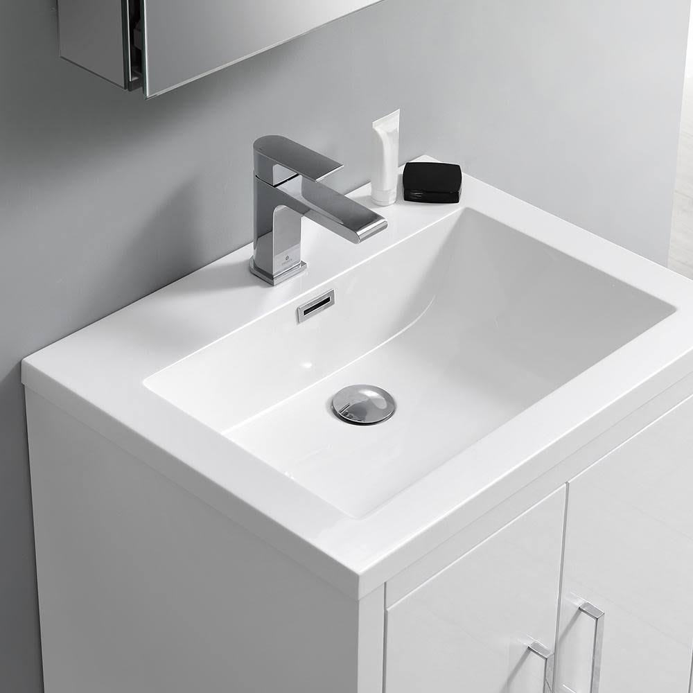 Glossy White Free Standing Bathroom Cabinet with Integrated Sink B18234