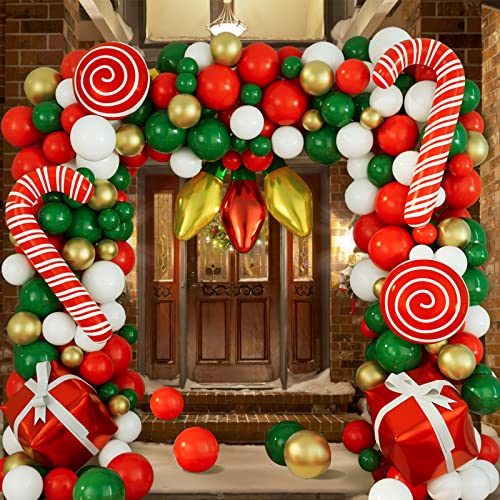 152Pcs Red White Green Gold Balloons Garland Kit O568631