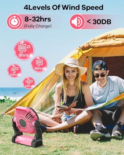 30000mAh Rechargeable Portable Camping Fan with LED Lantern I8835
