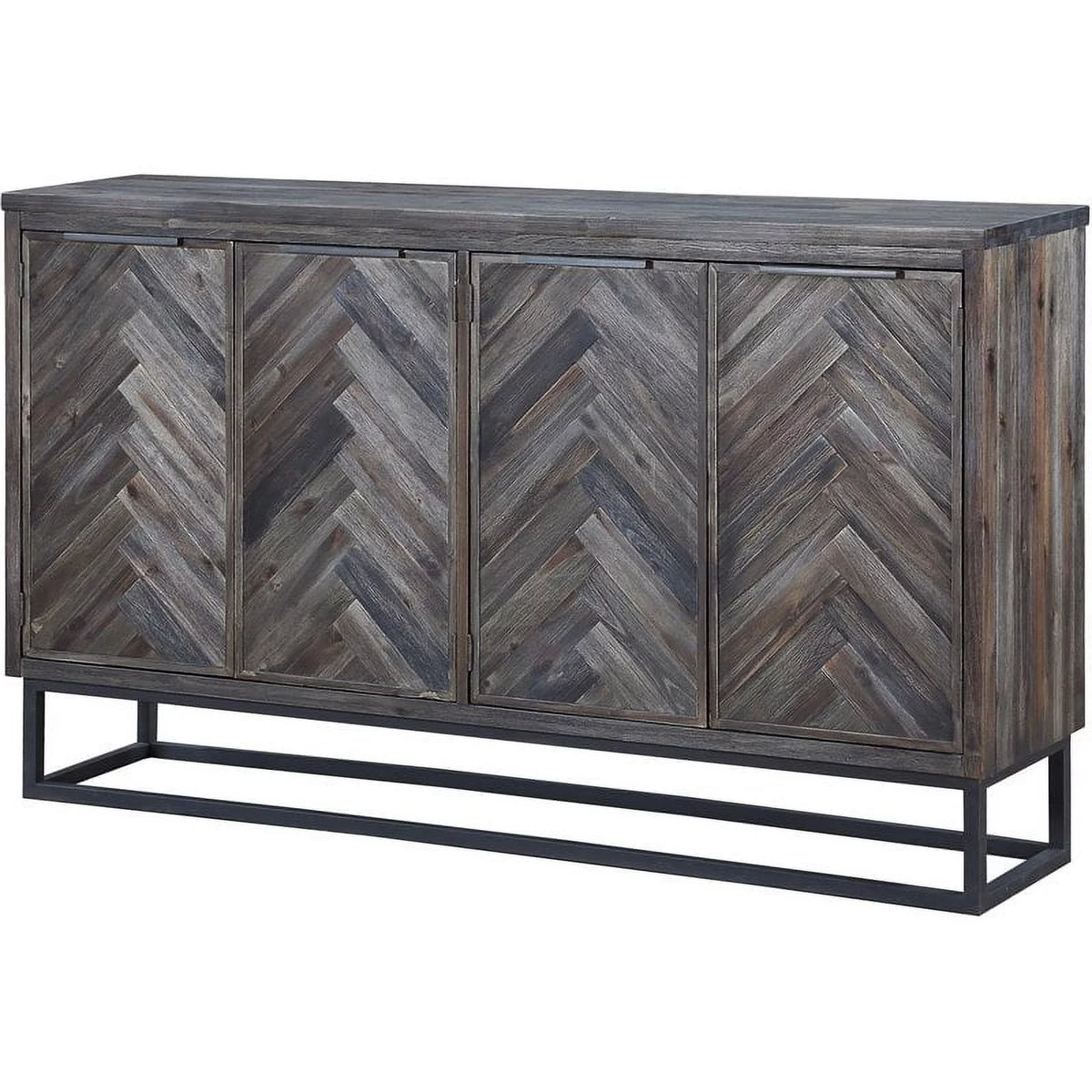 Solid Wood Herringbone 4-Door Credenza U3582