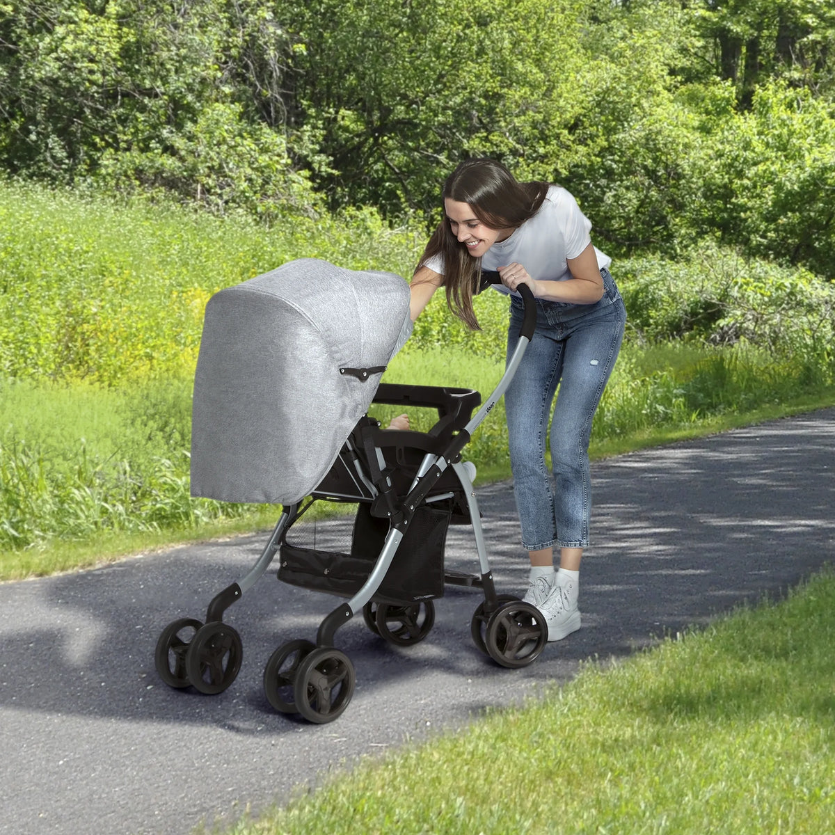Grey Tweed Reversible Handle Stroller I149957