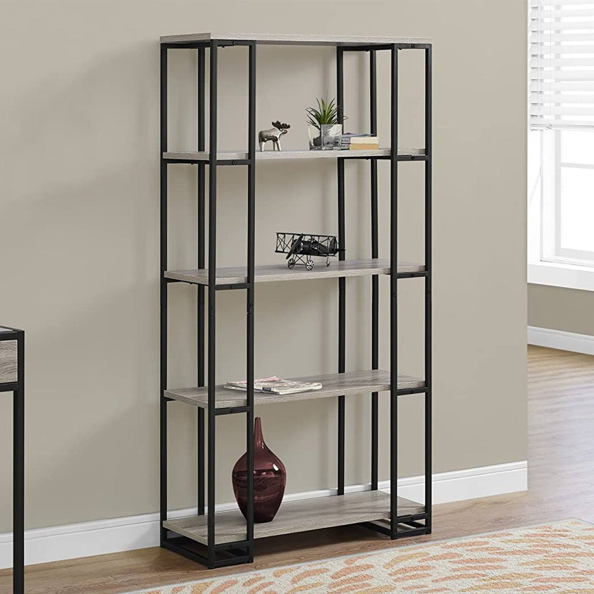 Dark Taupe Black MDF Metal Bookcase B3162
