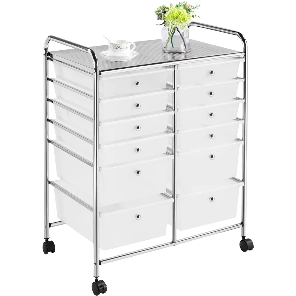 12 Drawer Rolling Storage Cart with Castors, Black B5655