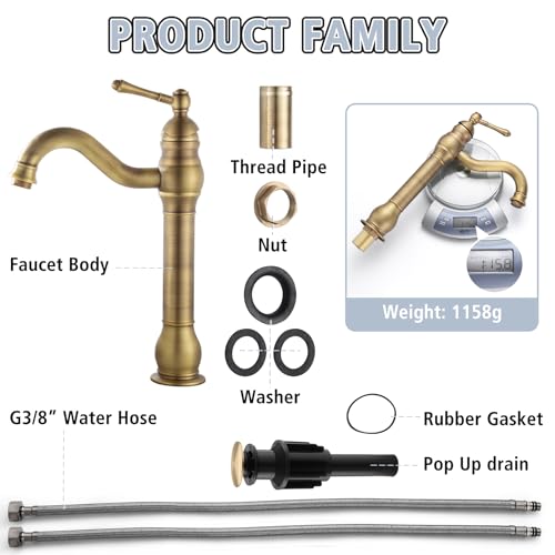 Single Hole Antique Brass Bathroom Vessel Sink Faucet W601