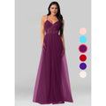 Raspberry Floor-Length Tulle Bridesmaid Dresses D8357