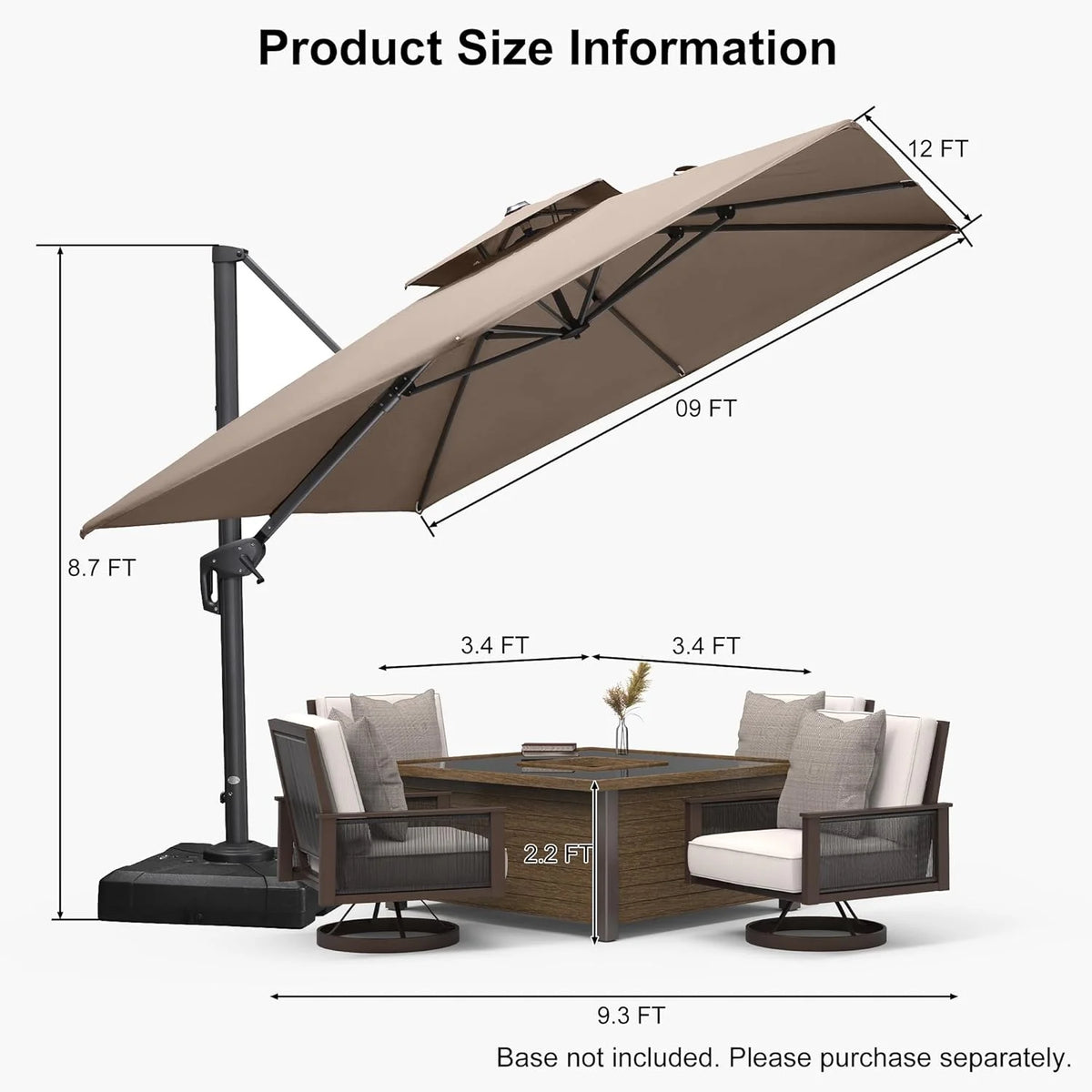 9' X 12' Olefin Cantilever Patio Umbrella I2482