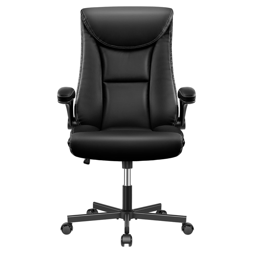 Black Ergonomic Leather Office Chair with Lumbar Support F637