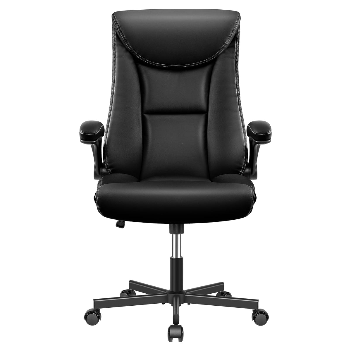 Black Ergonomic Leather Office Chair with Lumbar Support F637