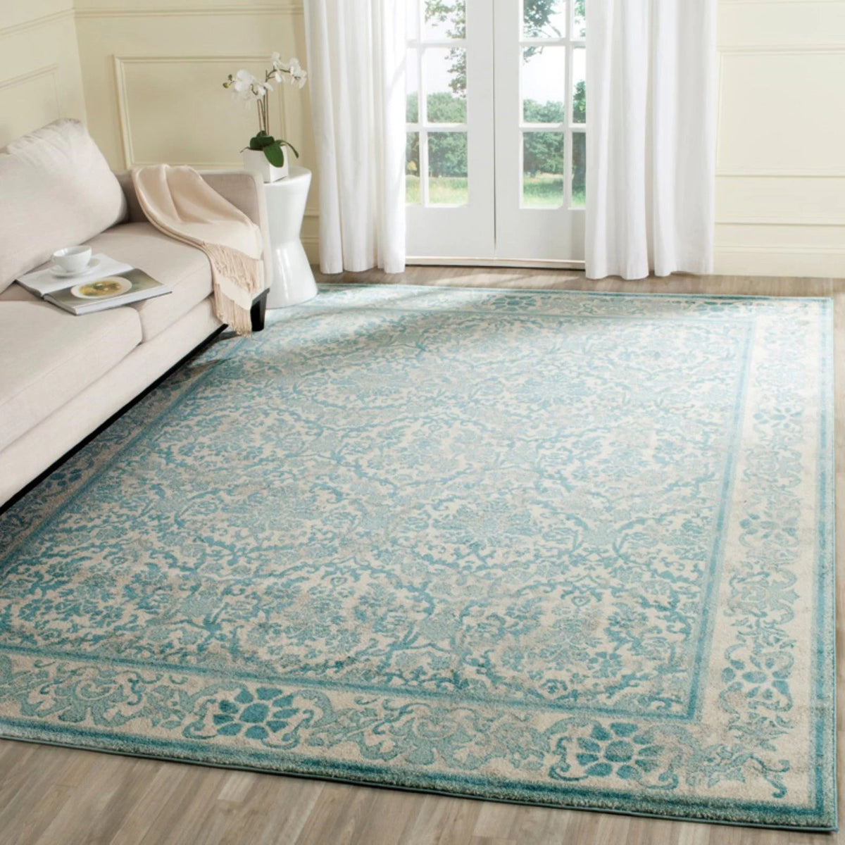 Ivory Gold Bordered Area Rug 10' x 14' X170