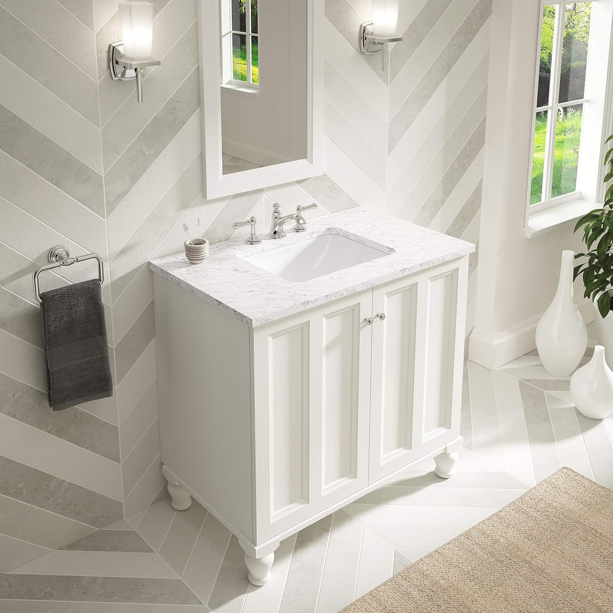 White Under-Mount Bathroom Sink V7915