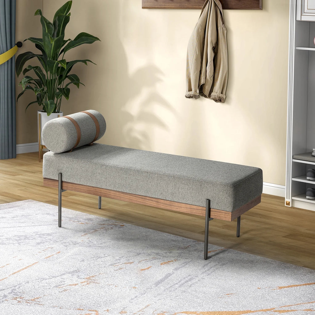 Grey Bedroom Bench with One Pillow I79983