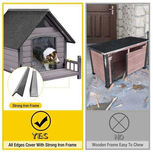 Outdoor Dog House with Porch Iron Frame O1043