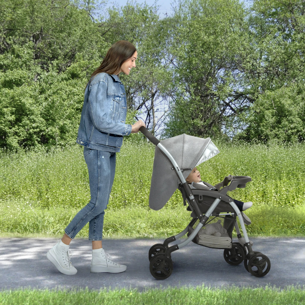 Grey Tweed Reversible Handle Stroller I149957