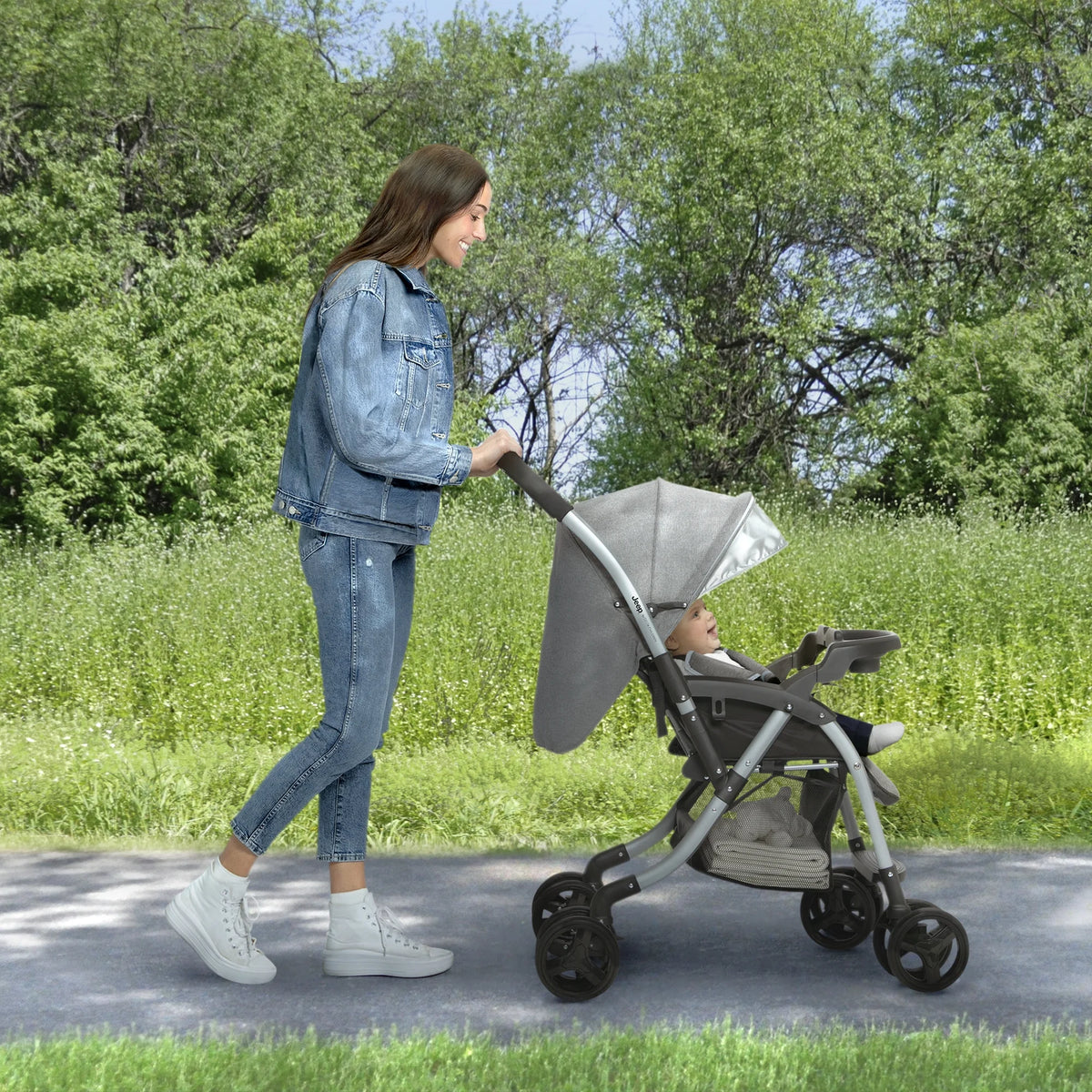 Grey Tweed Reversible Handle Stroller I149957