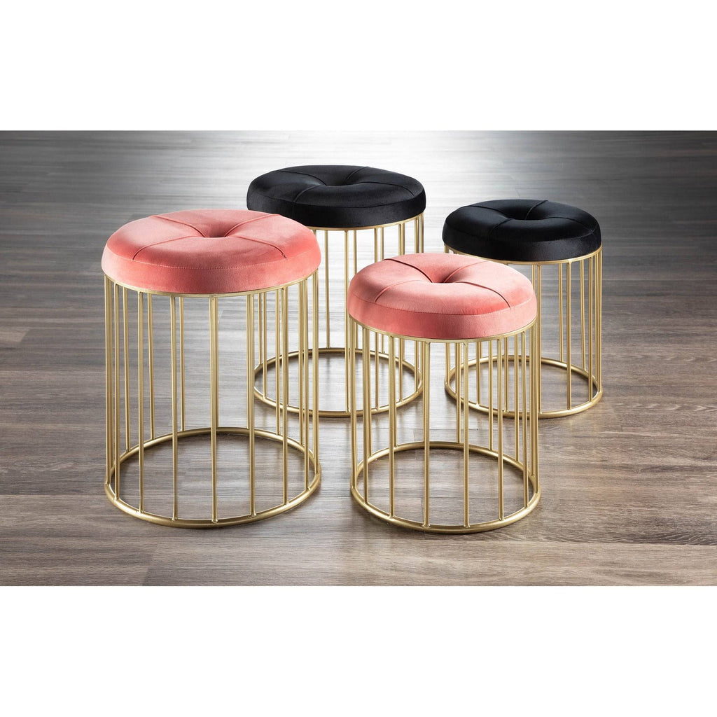 Black Velvet Gold Metal Nesting Ottoman Set Q5484