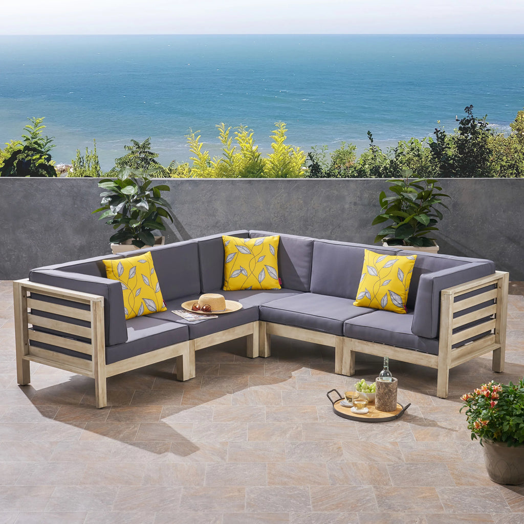 5 Piece Acacia Wood Sectional Sofa Set with Cushions E3841