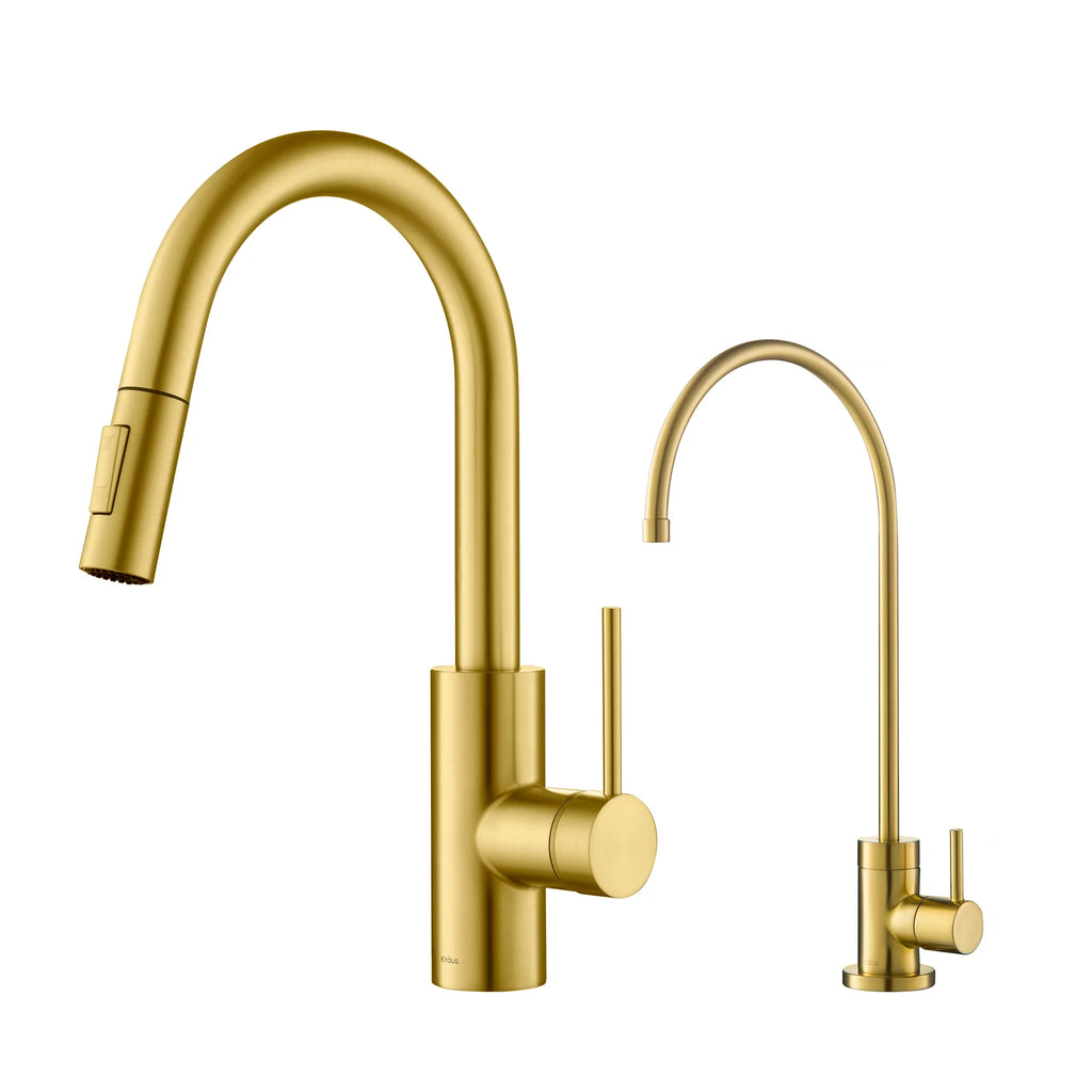 Pull-Down Kitchen Faucet and Water Filter Faucet Combo in Brushed Brass T840