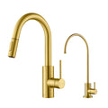 Pull-Down Kitchen Faucet and Water Filter Faucet Combo in Brushed Brass T840