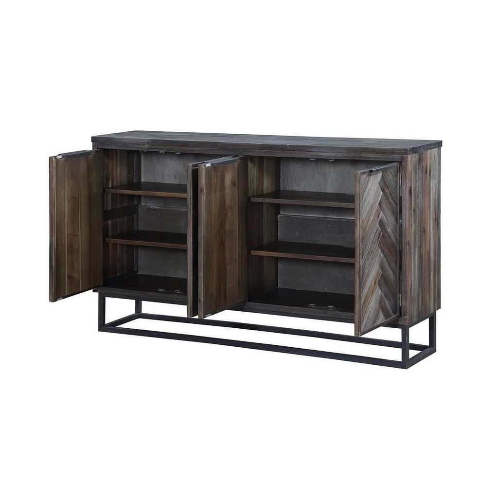 Solid Wood Herringbone 4-Door Credenza U3582