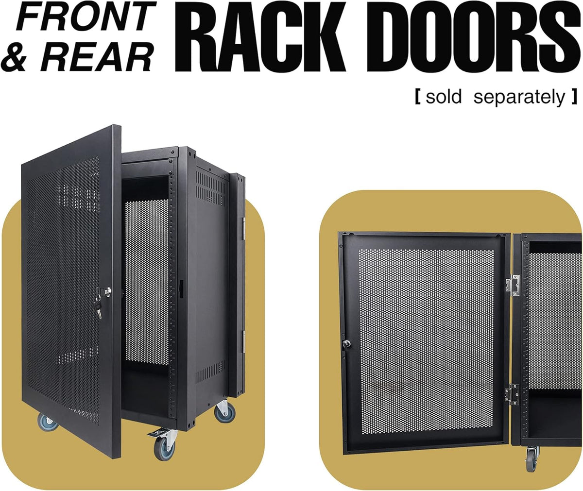 30U Universal Steel Rack with 3 Locking Casters and Vented Side Panels T64098
