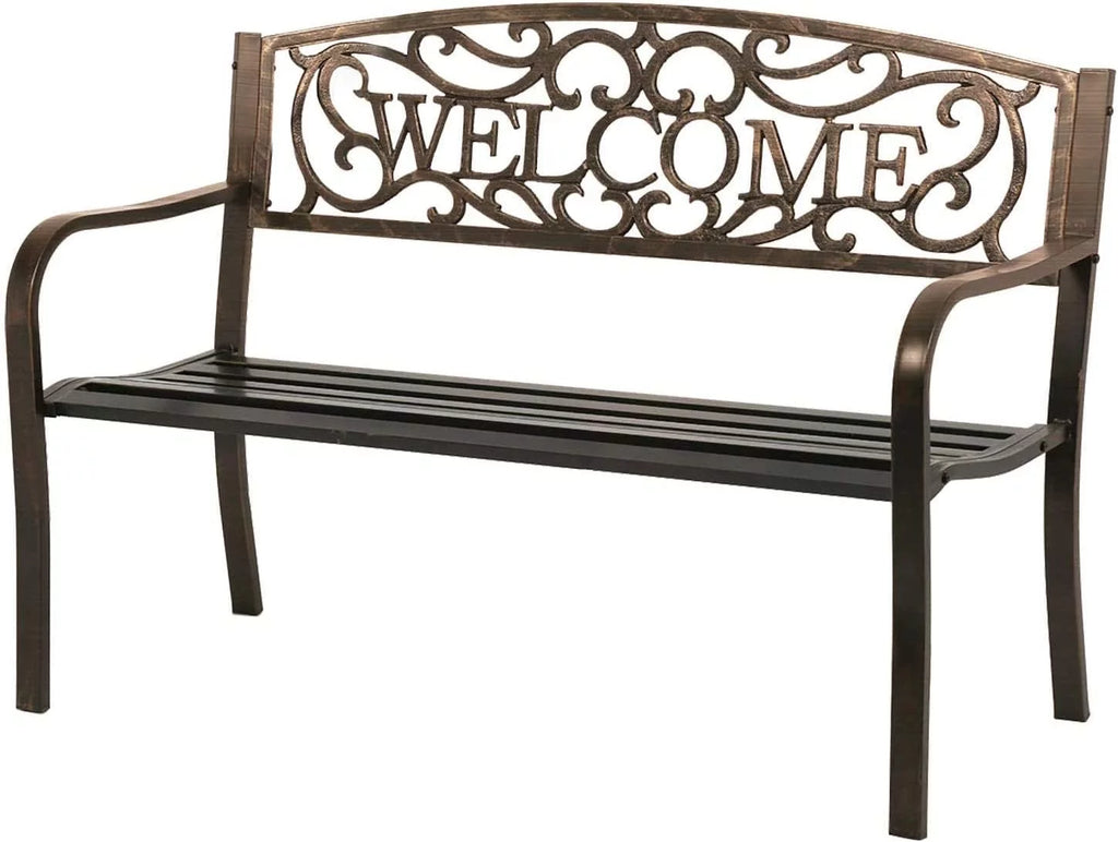 50" Metal Patio Garden Bench with Armrests V668165