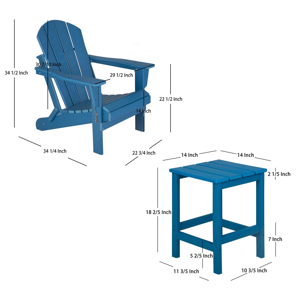 Black 3-Pieces Outdoor Patio Furniture Set Plastic Adirondack Chair Set of 2 with Coffee Table W8349